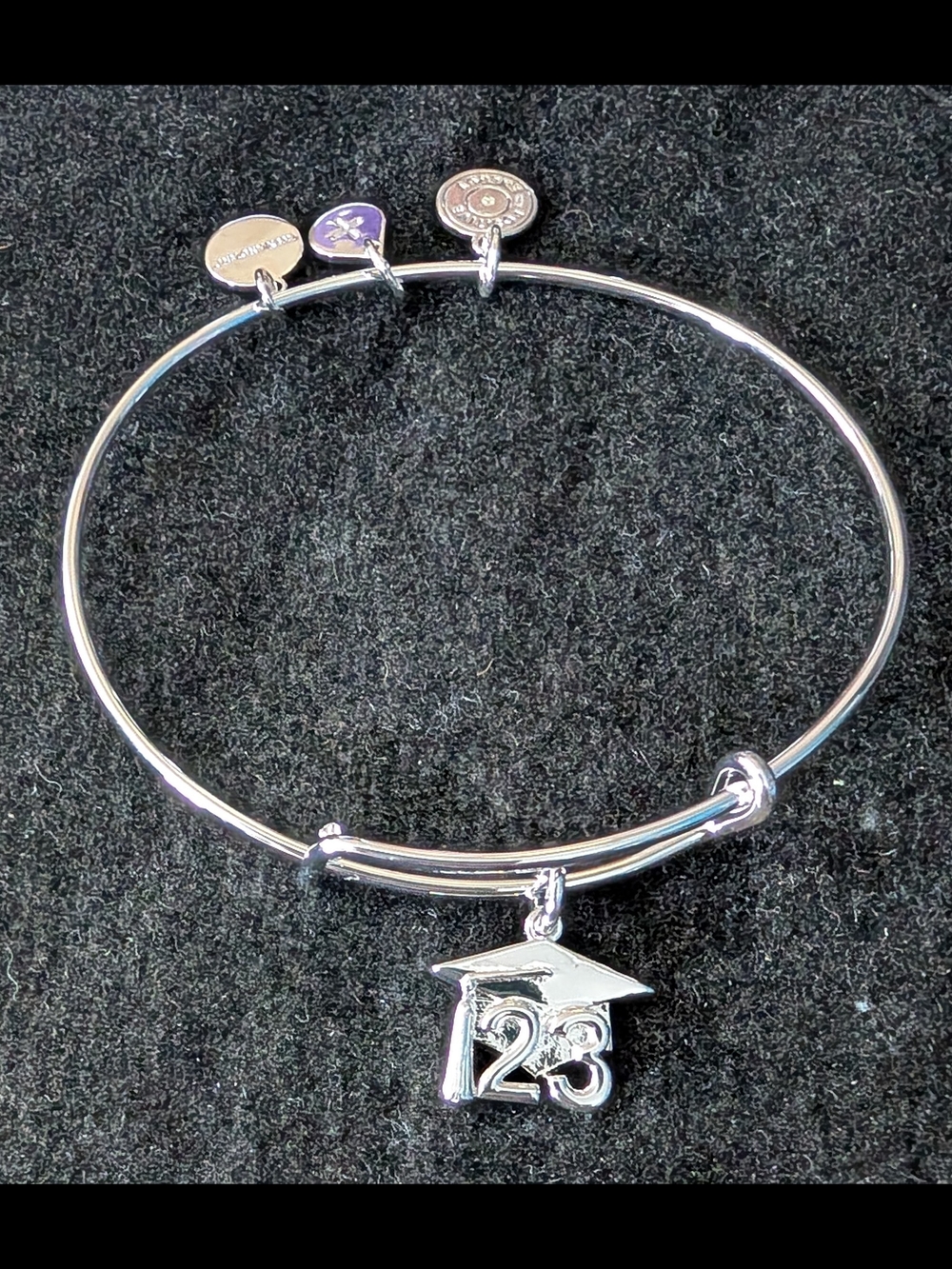 Alex And Ani Silver Tone '23 Graduation Cap Charm Bangle Bracelet